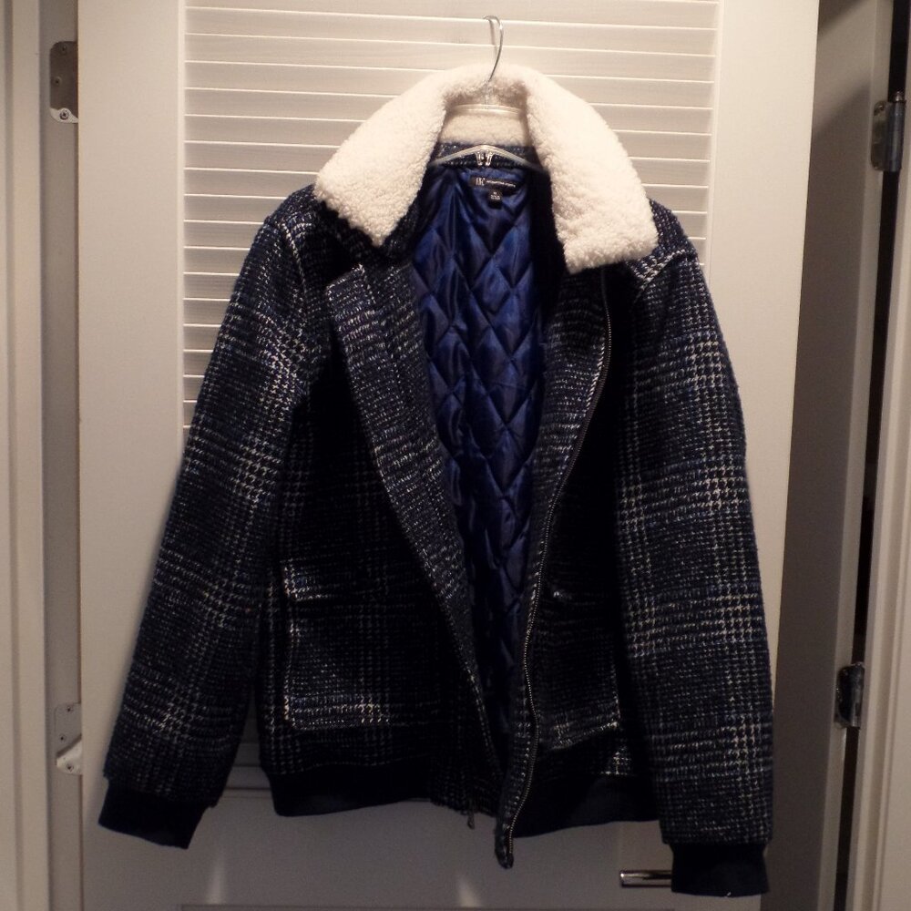 I.N.C. Men's Tweed Bomber Jacket with Faux Fur Collar XL